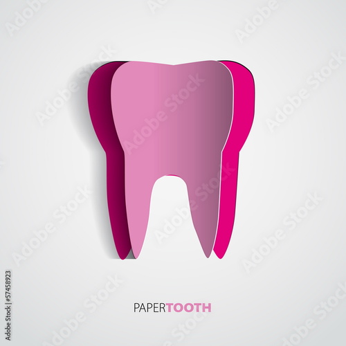 Sticker Pink paper Tooth On White Background - Vector Illustrati