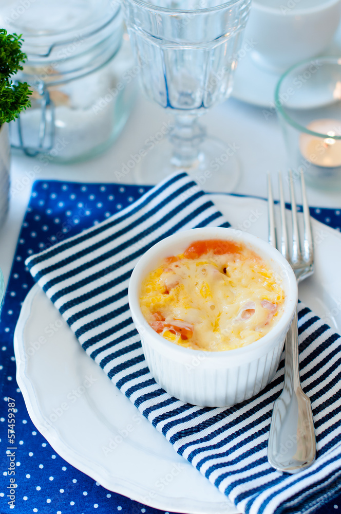 Casserole, baked eggs and cheese