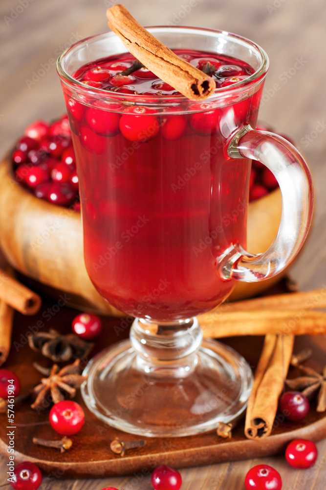 Hot drink with cranberries for Christmas