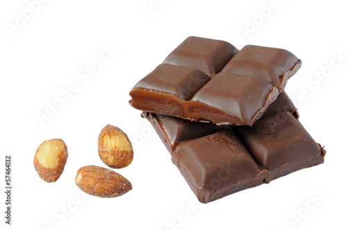 Pieces of Dark chocolate with almonds