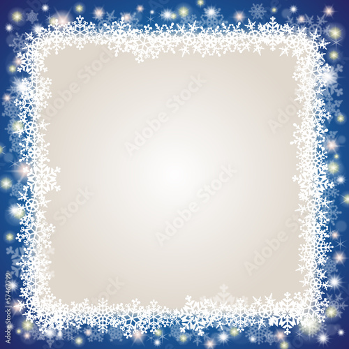 Winterlicher, quadratischer Hintergrund mit Schneeflocken, blau