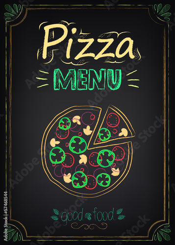 Pizza. Menu on the chalkboard