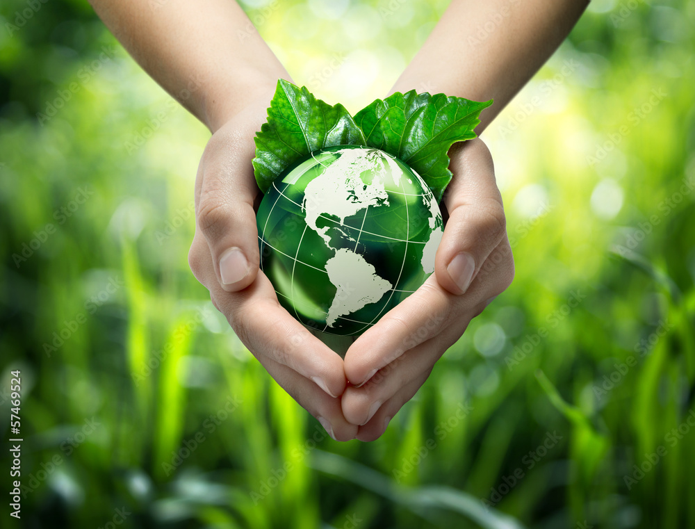 Green planet in your heart hands - usa - environment concept - obrazy, fototapety, plakaty 