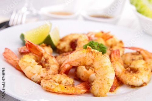 plate of cooked shrimp © M.studio