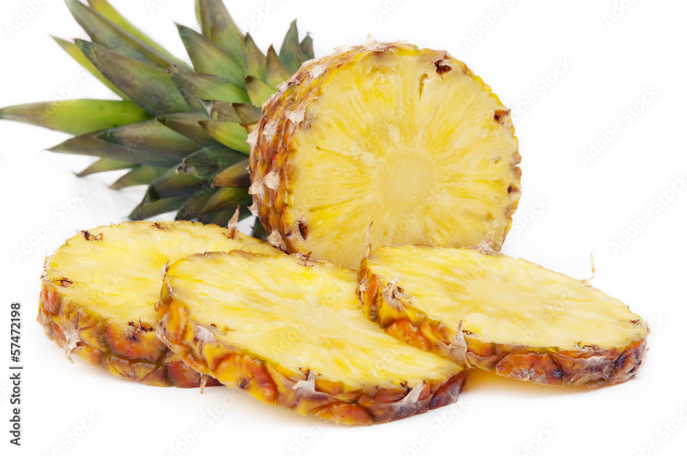 Fresh sliced pineapple on white background