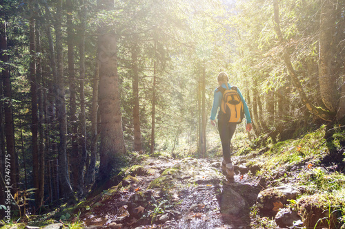 Fotografia, Obraz Woman hiking in the forest