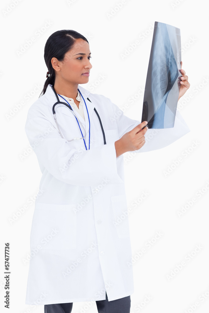 Side view of female physician checking x-ray Side view of female physician checking x-ray
