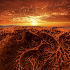 Crédence de cuisine Rouge Virtual landscape with sunset  © Andrii Muzyka