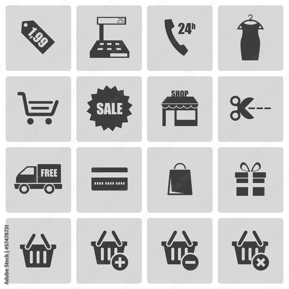 Naklejka premium Vector black shopping icons set