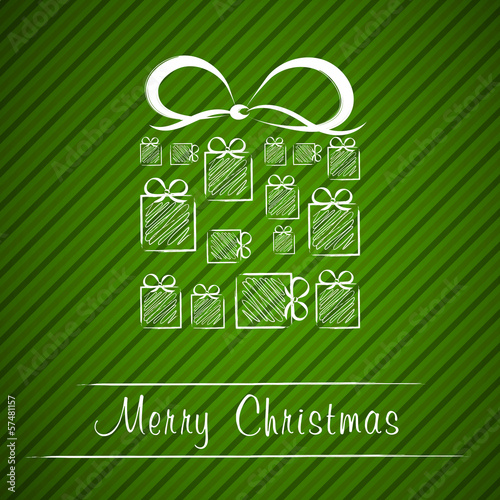 oblique green christmas striped card with gift from gifts