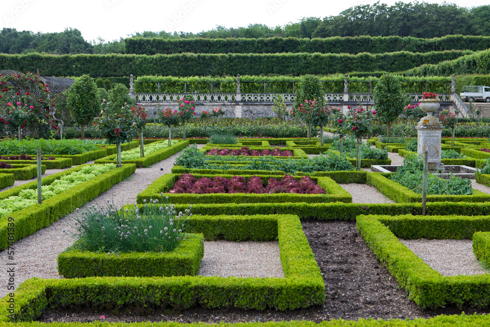 Gardens and Chateau de Villandry in Loire Valley in France Gardens and Chateau de Villandry in Loire Valley in France