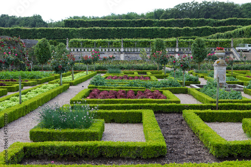 Gardens and Chateau de Villandry in Loire Valley in France