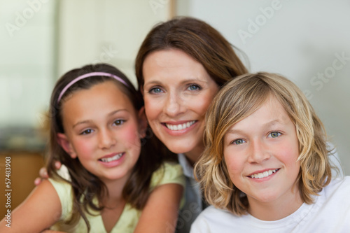 Smiling mother with children