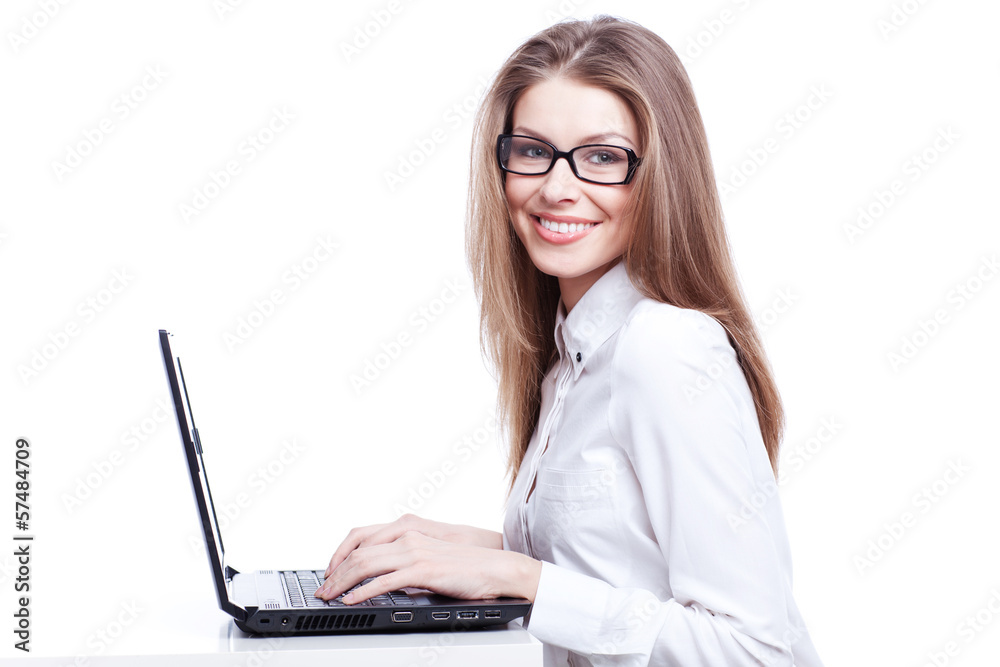 Young businesswoman, secretary or student working on laptop, iso Young businesswoman, secretary or student working on laptop, iso