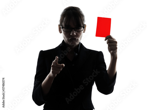 business woman showing red card silhouette photo