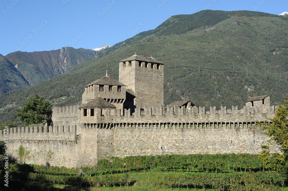 The Castle of Montebello at Bellinzona on the Swiss alps