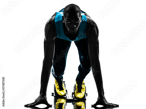 Plakat man runner sprinter on starting blocks silhouette