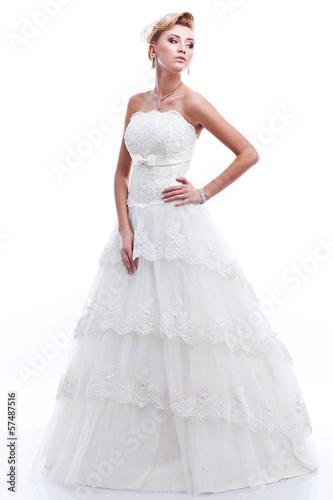 full-length portrait of bride. isolated on white background