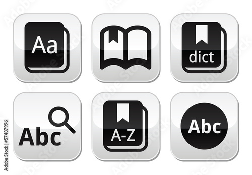 Dictionary book vector buttons set