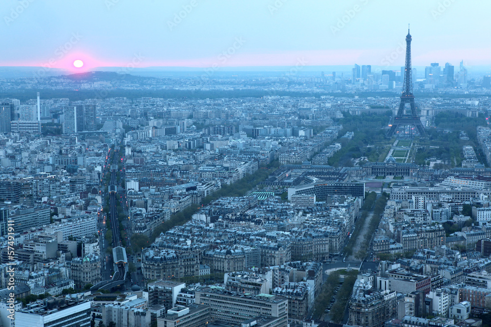 Paris and Eiffel tower seen from the top of montparnasse tower,