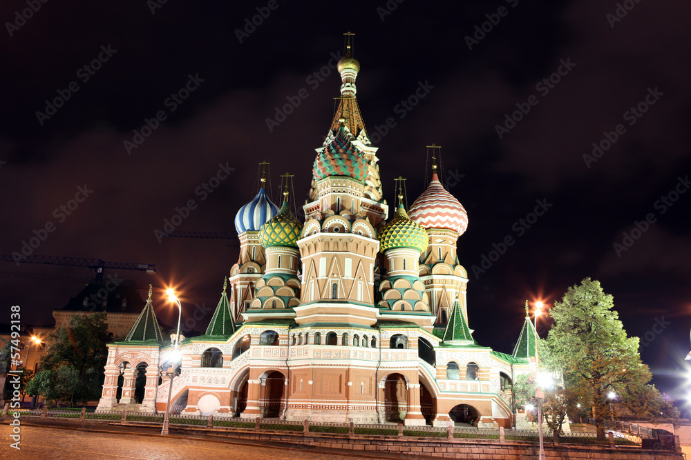 Night view of Intercession Cathedral St. Basil's on Red square, Night view of Intercession Cathedral St. Basil's on Red square,
