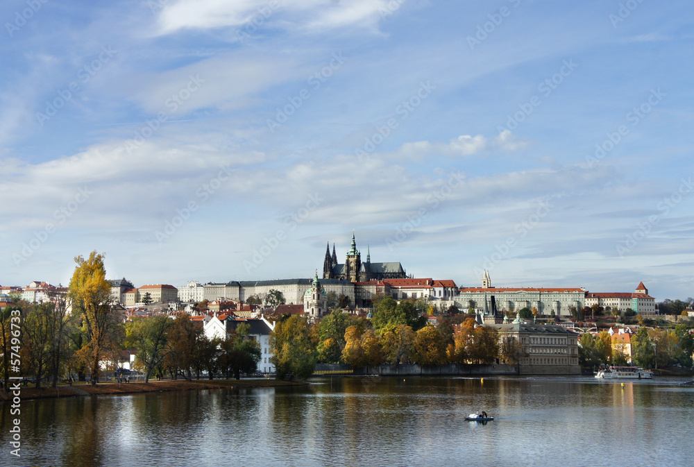 Beautiful panorama of  Prague Castle and Charles bridge
