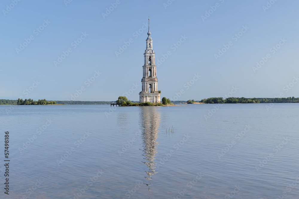 Flooded Belfry on the Volga river in Kalyazin