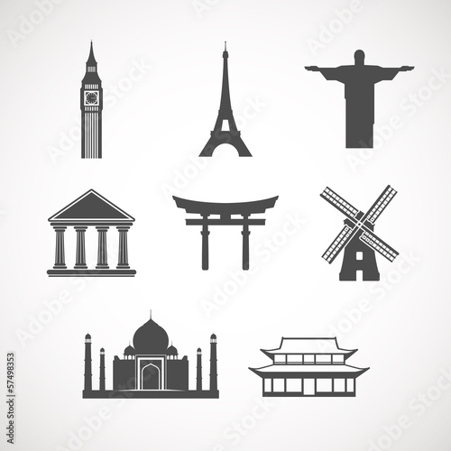 set of the world landmark icons