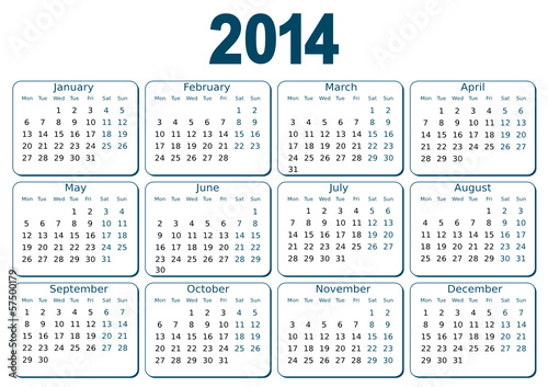 simple editable vector calendar 2014
