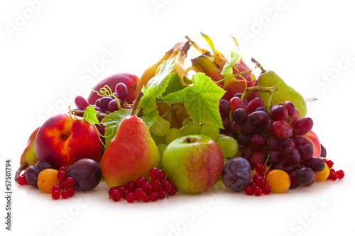 Fresh fruits mix isolated on white background. 