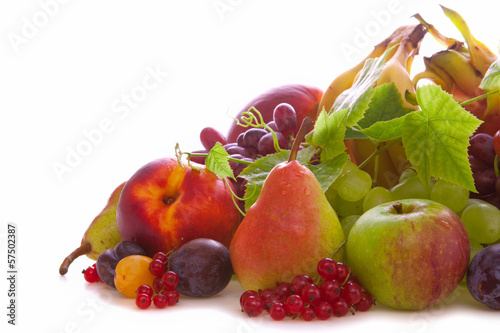 Fresh fruits mix isolated on white background. 