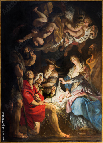 Canvas Print Antwerp - Paint of Nativity by P. P. Rubens in St. Pauls church