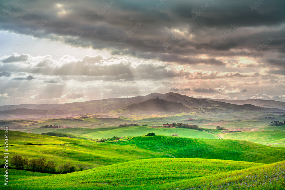 Tuscany, rural sunset landscape. Italy