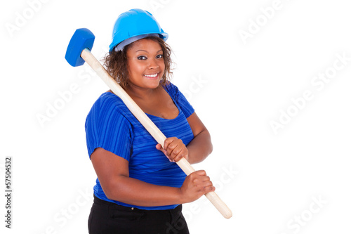 African American woman holding a demolition hammer - Black peop