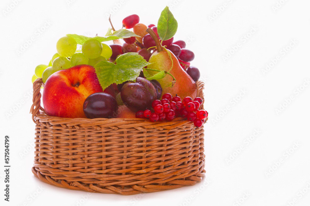 Fresh fruit basket isolated on white background. Fresh fruit basket isolated on white background.