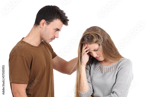 Canvas Print Man comforting  to a woman isolated
