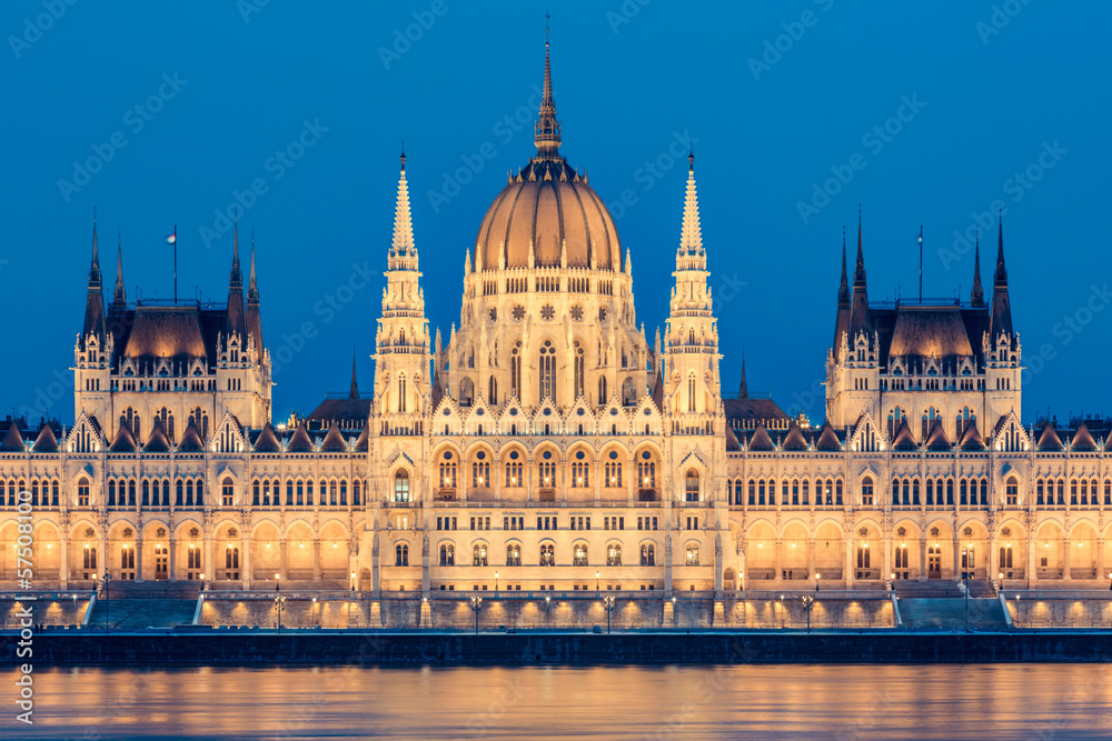 Parliament and Danau in Budapest at Twilight