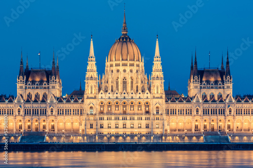 Parliament and Danau in Budapest at Twilight