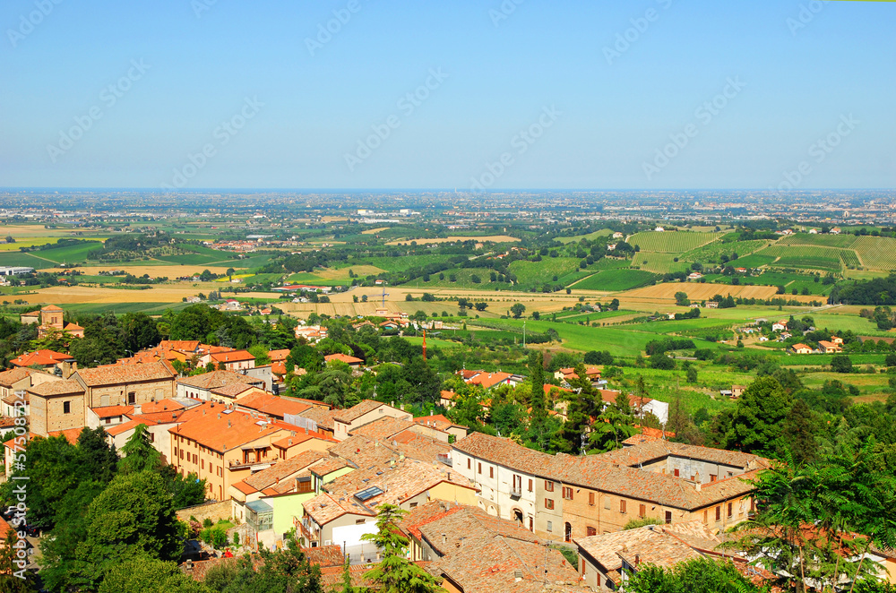 Italy, Romagna Apennines hills view from Bertinoro village
