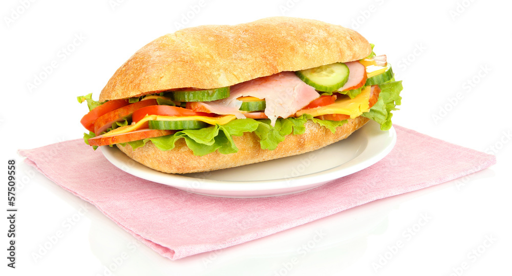 Fresh and tasty sandwich with ham and vegetables isolated Fresh and tasty sandwich with ham and vegetables isolated