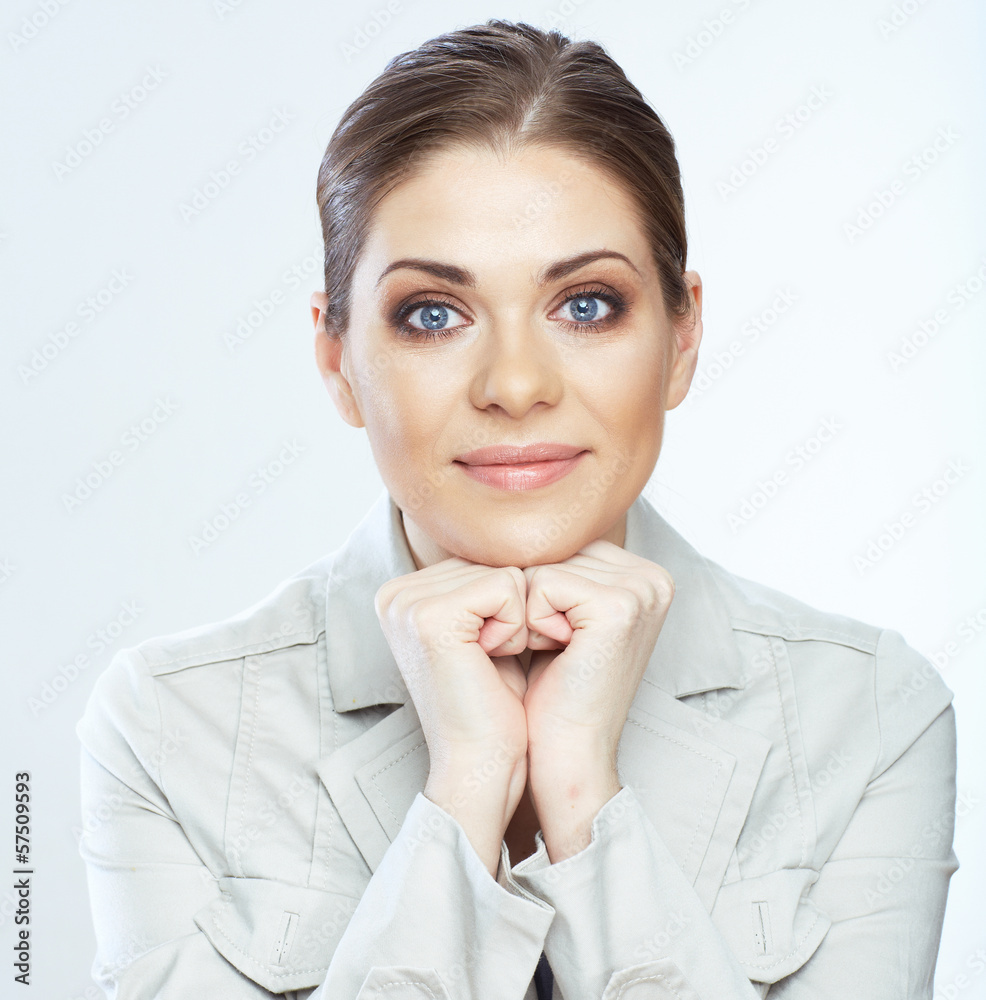 Portrait of smiling business woman, isolated on white backgroun Portrait of smiling business woman, isolated on white backgroun
