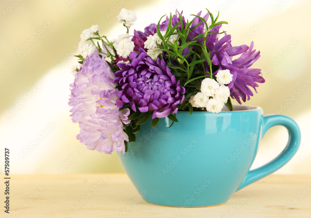 Beautiful bouquet of bright flowers in color mug, Beautiful bouquet of bright flowers in color mug,