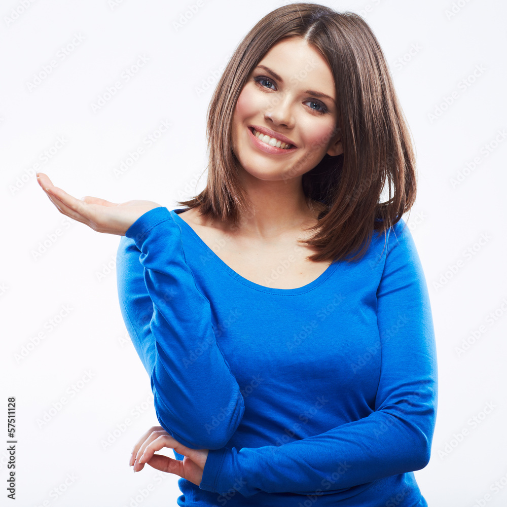 Young woman white background portrait. Young woman white background portrait.