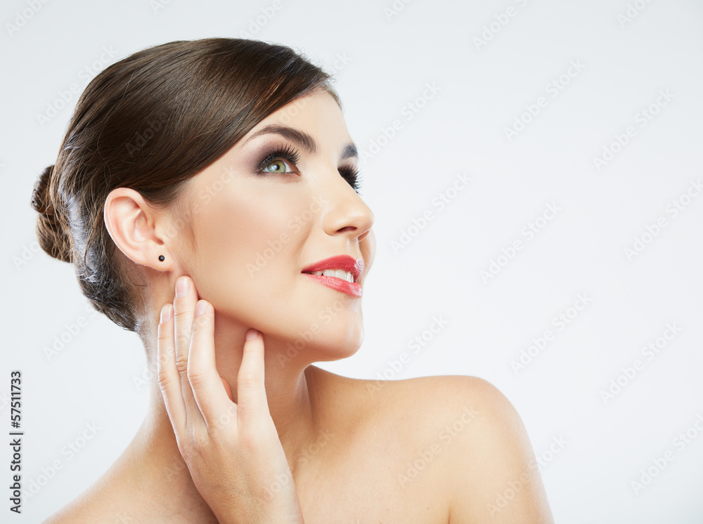 Close up portrait of beautiful young woman face. Close up portrait of beautiful young woman face.