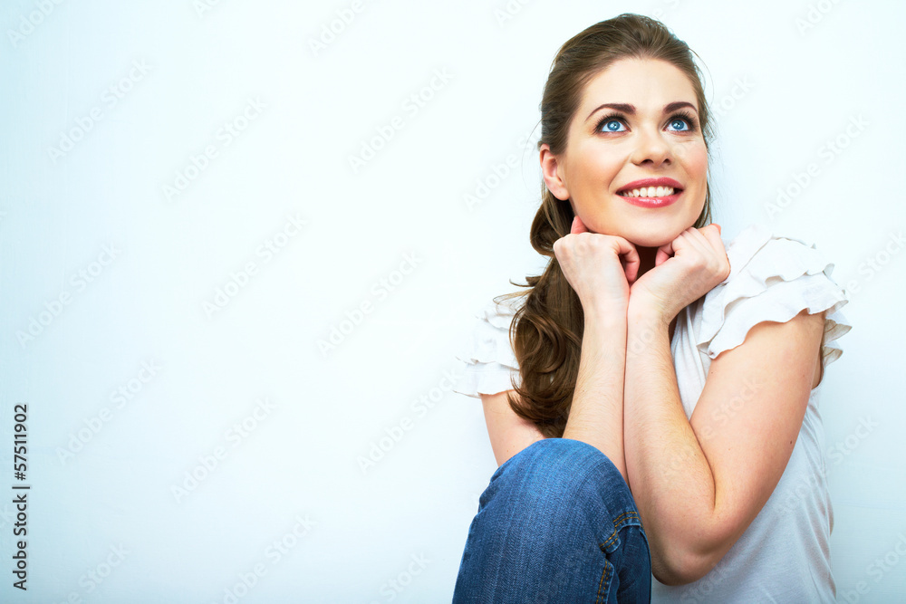 Young beauty seating woman casual style dressed. Young beauty seating woman casual style dressed.
