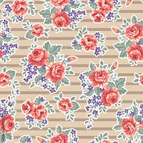 retro roses over stripes ~ seamless background