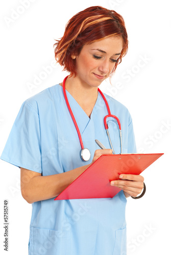 Physician woman write prescription