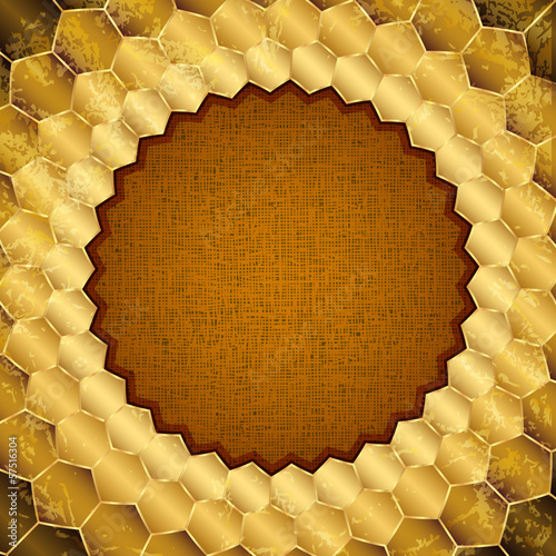 Gold grungy frame in the form of honeycombs