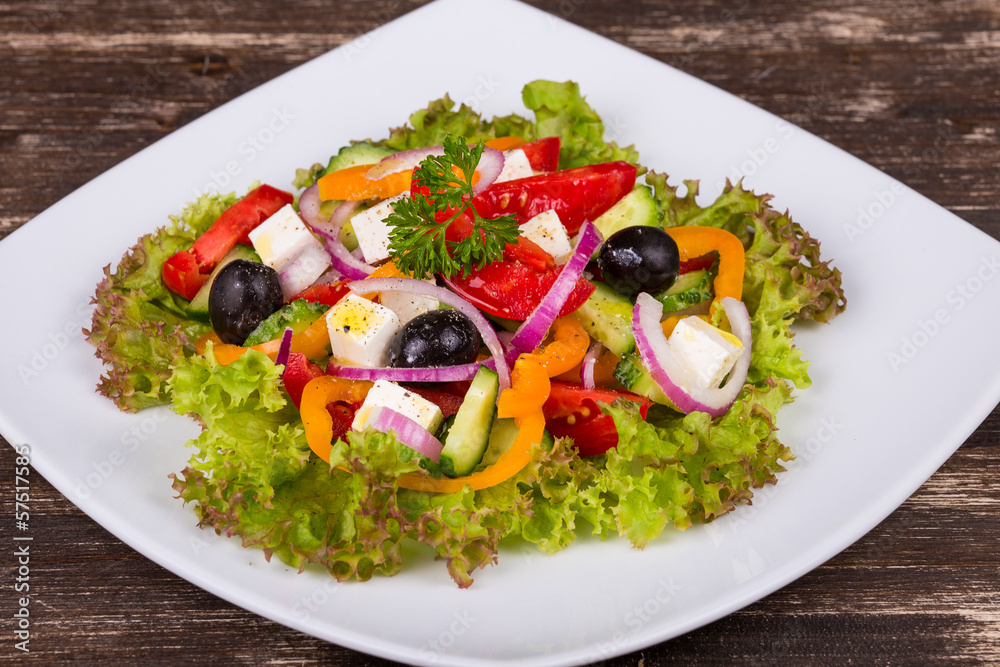Fresh vegetable greek salad, close up Fresh vegetable greek salad, close up