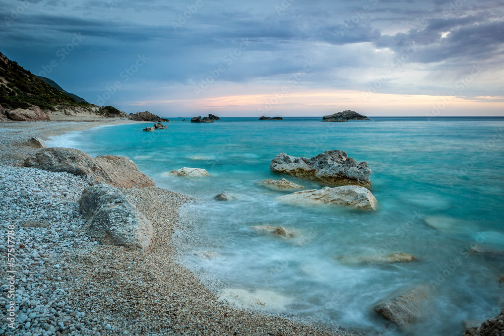 Kathisma beach, Lefkada, Greece surprised at twilight.